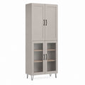 Vitrinenschrank Grau MDF und Riffelglas 80 x 40 x 180 cm mit 4 Türen