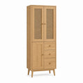 Highboard Natur Eichenholz Rattan rechteckig 80 x 40 x 180 cm