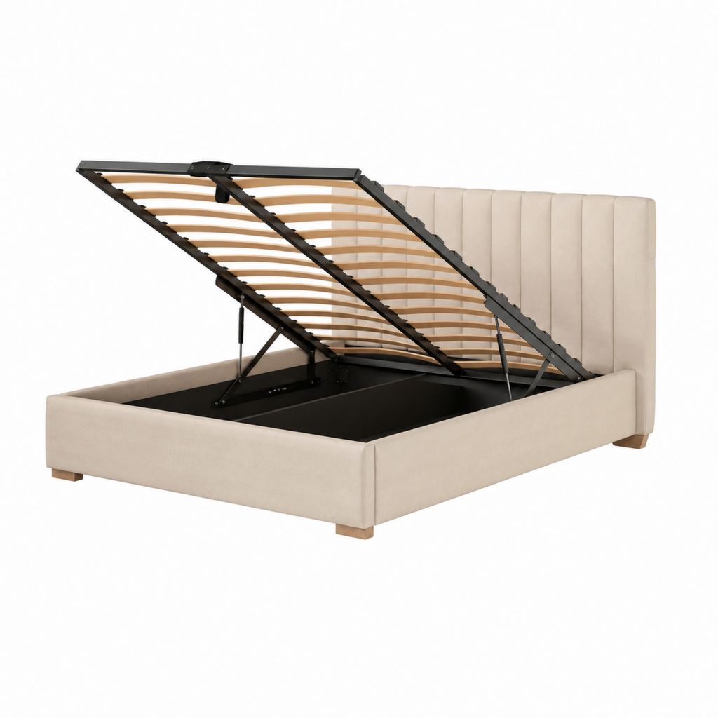 Stauraumbett 160 x 200 cm Beige mit Polyester-Samtbezug und Lattenrost