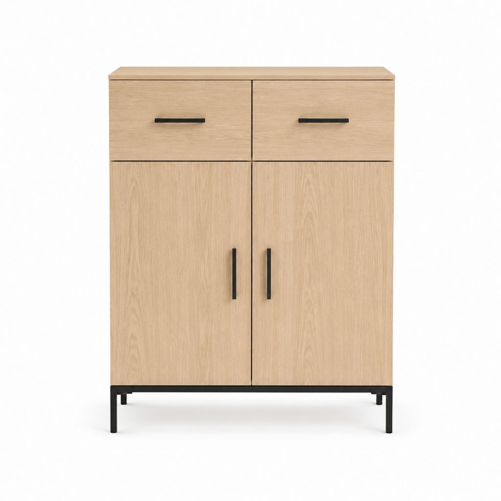 Sideboard mit 2 Türen und 2 Schubladen Eiche-Dekor Spanplatte rechteckig 80 x 40 x 120 cm