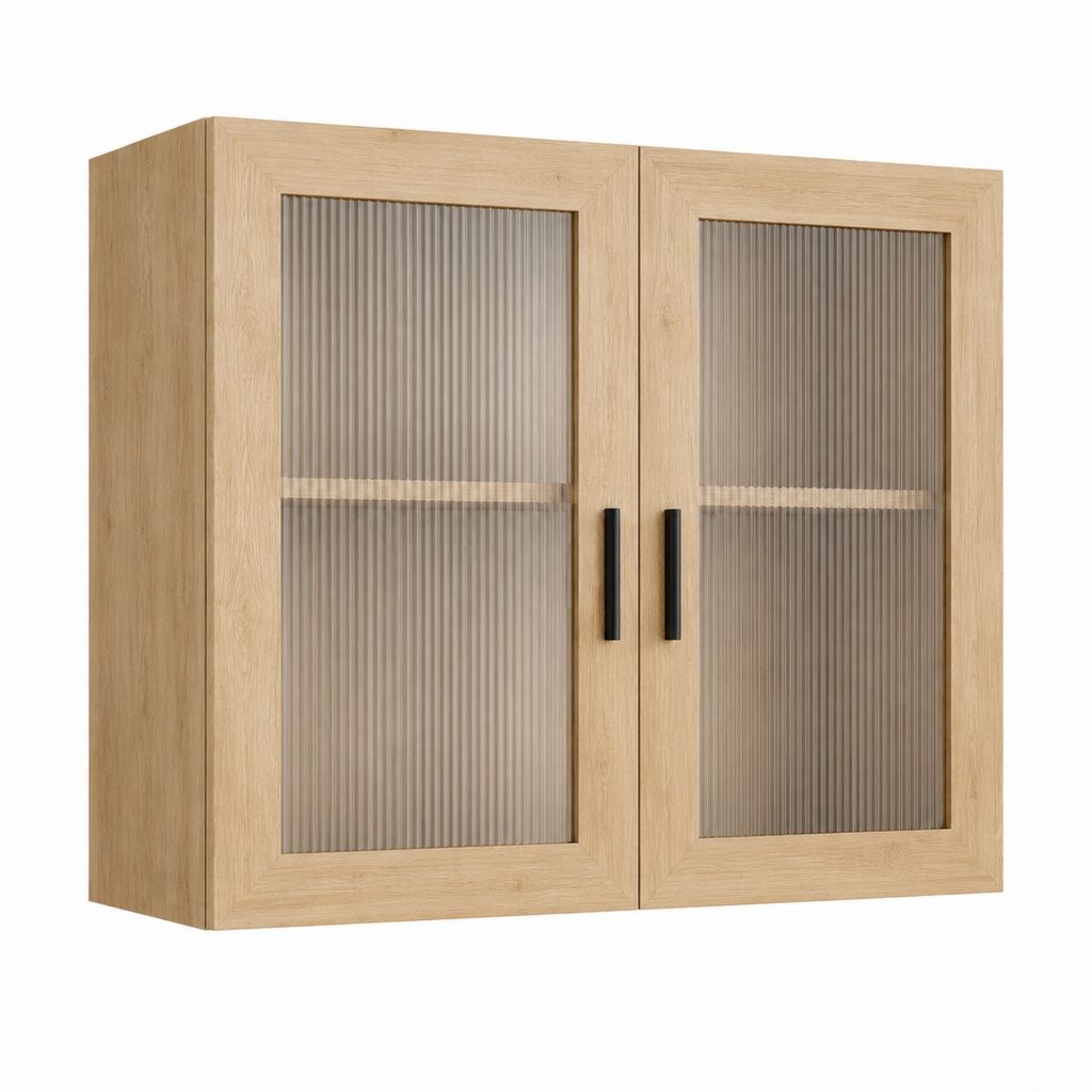 Hängeschrank mit 2 Glastüren Eiche 80 x 30 x 60 cm