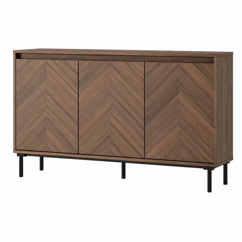 Sideboard Nussbaumfarben mit Nussbaumfurnier und Stahlgestell 160 x 45 x 85 cm