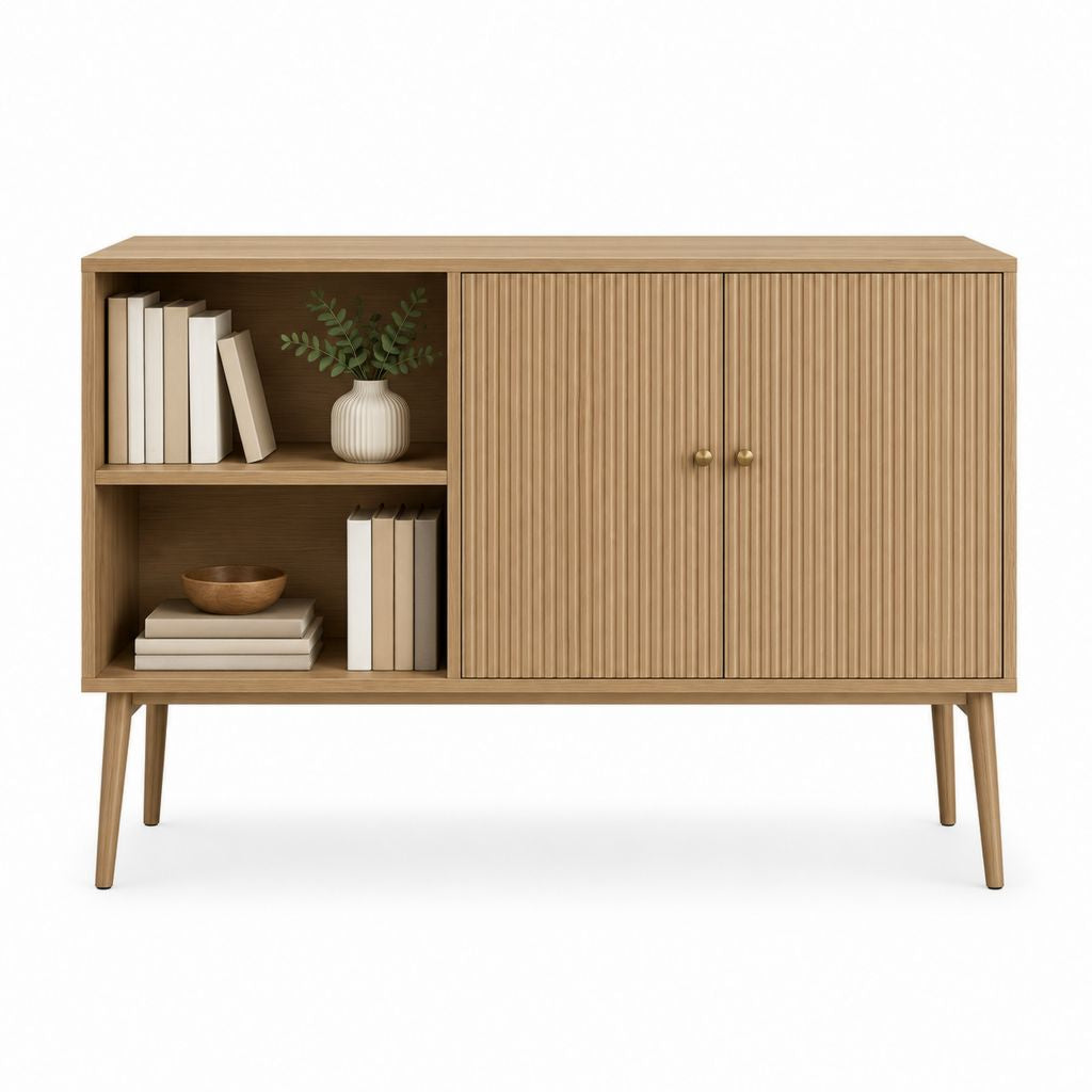 Sideboard Eiche MDF rechteckig mit 2 Türen und offenen Fächern 120 x 40 x 100 cm
