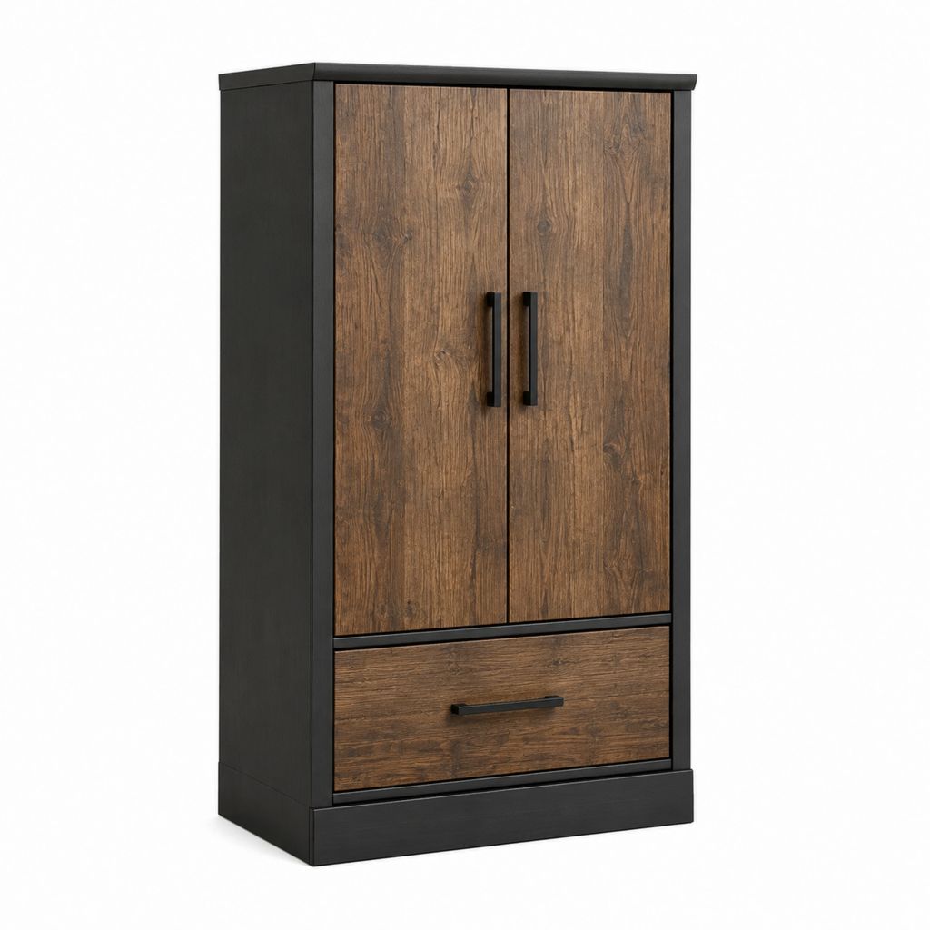 Highboard Schrank Braun Schwarz aus Spanplatte mit 2 Türen und Schublade 80 x 40 x 140 cm