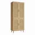Hochschrank Esszimmerschrank Natur MDF mit Eichenfurnier und Rattangeflecht rechteckig 80 x 40 x 180 cm