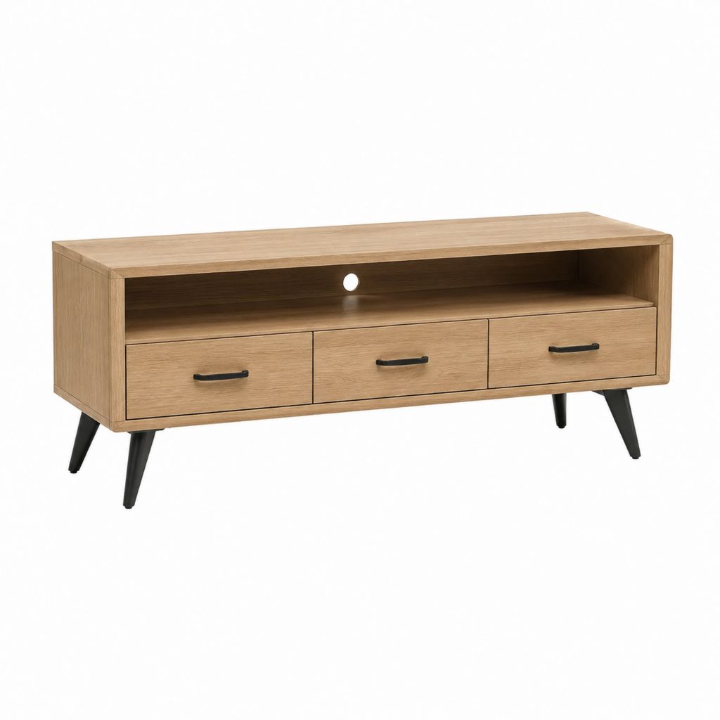 TV-Lowboard Eiche Dekor Spanplatte rechteckig mit 3 Schubladen 140 x 40 x 60 cm