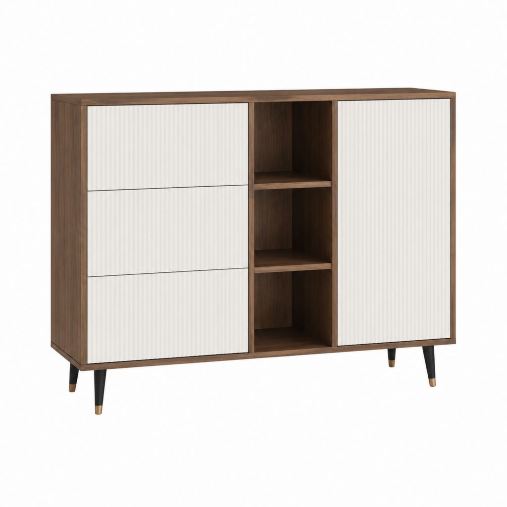 Sideboard mit 3 Schubladen und Tür Walnussbraun Weiß MDF 120 x 40 x 100 cm