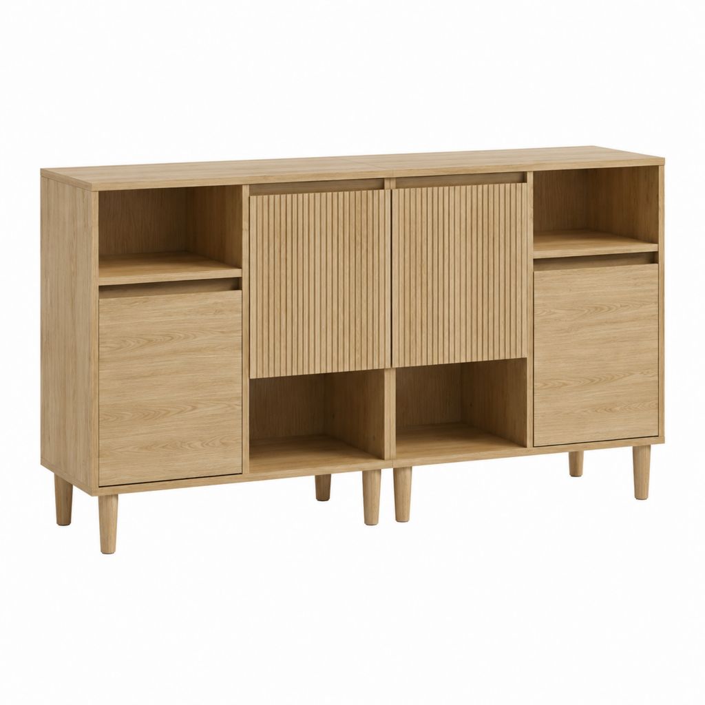 Sideboard Eiche hell MDF mit Eichenfurnier rechteckig 160 x 40 x 90 cm
