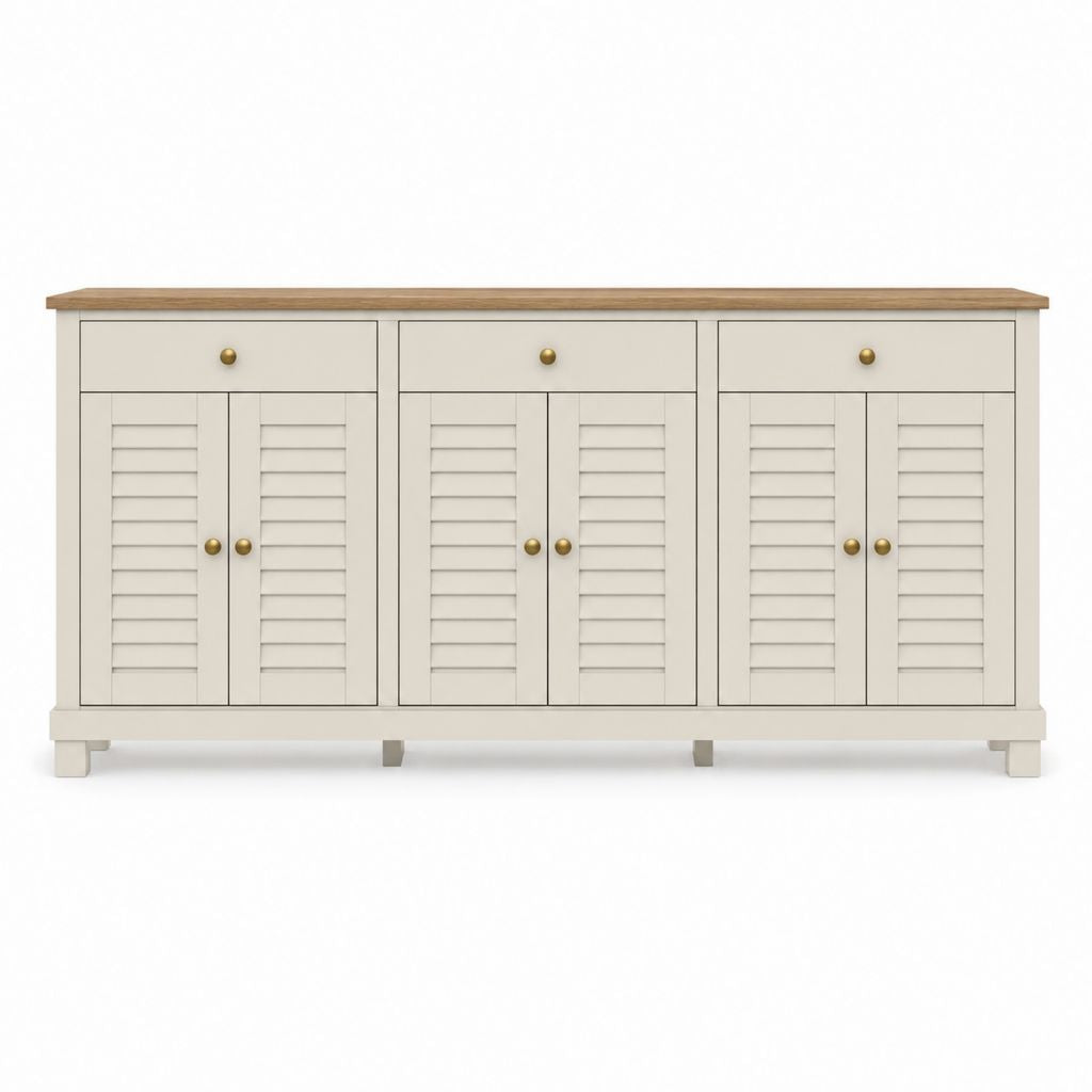 Sideboard Creme MDF mit Holzfurnier 6 Türen 3 Schubladen 180 x 40 x 90 cm