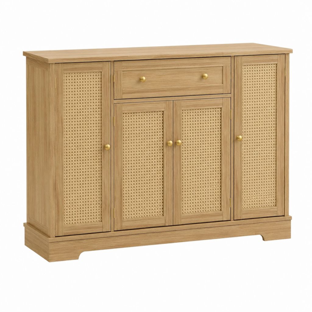 Sideboard mit 4 Türen und Schublade Eichefarben MDF Rattangeflecht rechteckig 120 x 40 x 100 cm