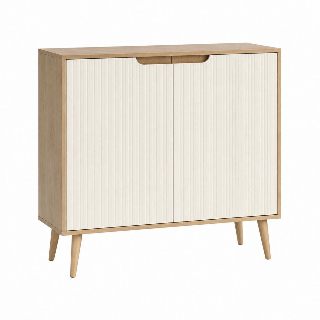 Sideboard 2 Türen Eiche Natur Cremeweiß Spanplatte MDF rechteckig 80 x 40 x 100 cm