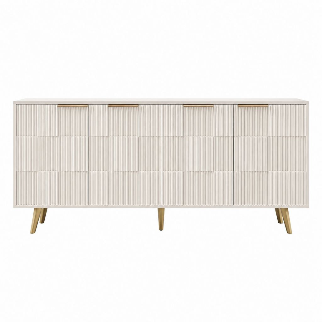 Sideboard Weiß MDF mit Rillenfront und 4 Türen 180 x 40 x 80 cm