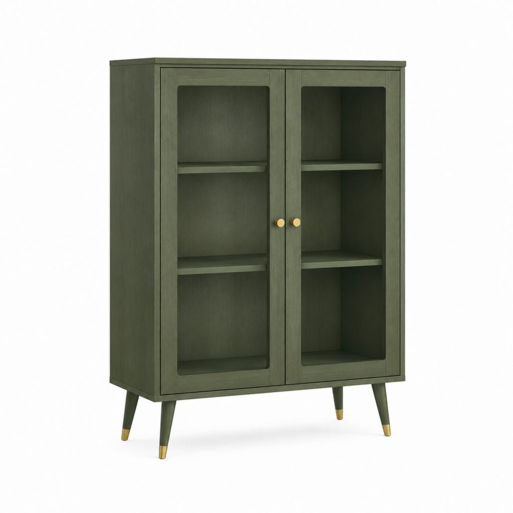 Vitrinenschrank Grün aus MDF und Glas rechteckig 90 x 40 x 140 cm