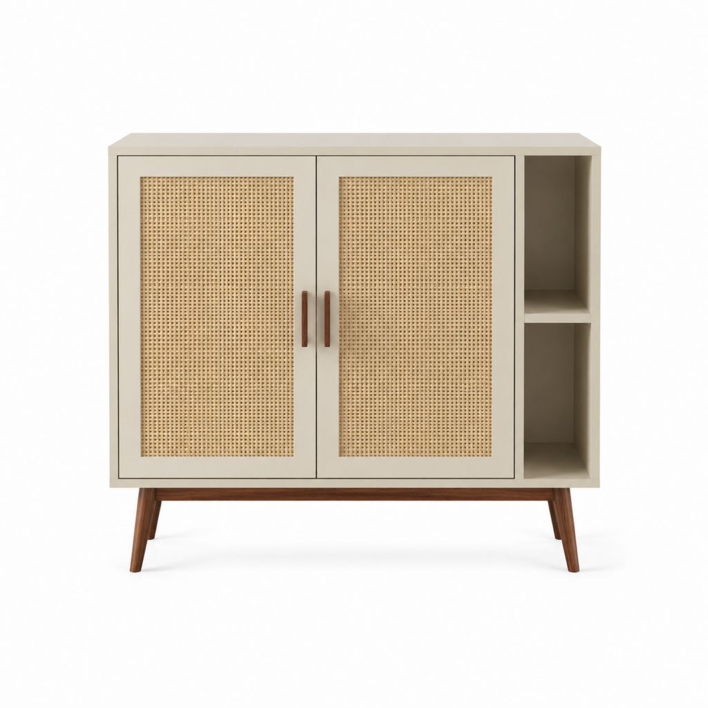 Sideboard Beige mit Rattangeflecht und 2 Türen 100 x 40 x 100 cm