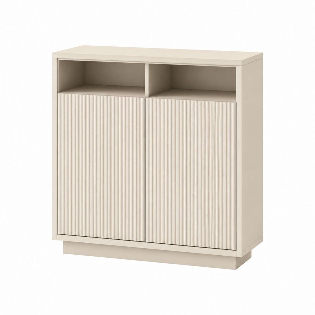 Sideboard Creme MDF rechteckig mit 2 Türen und 2 offenen Fächern 80 x 90 x 40 cm