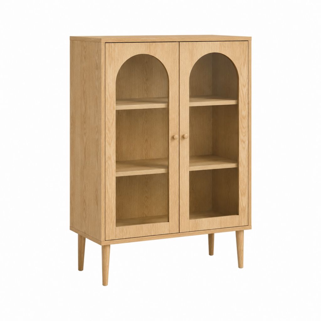 Vitrine mit 2 Glastüren Natur MDF mit Eichenfurnier rechteckig 90 x 40 x 170 cm