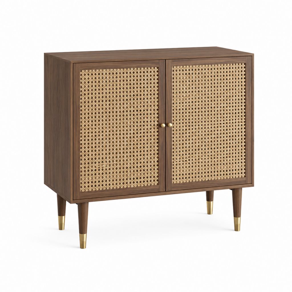 Sideboard mit 2 Türen walnussbraun Rattangeflecht rechteckig 90 x 90 x 40 cm